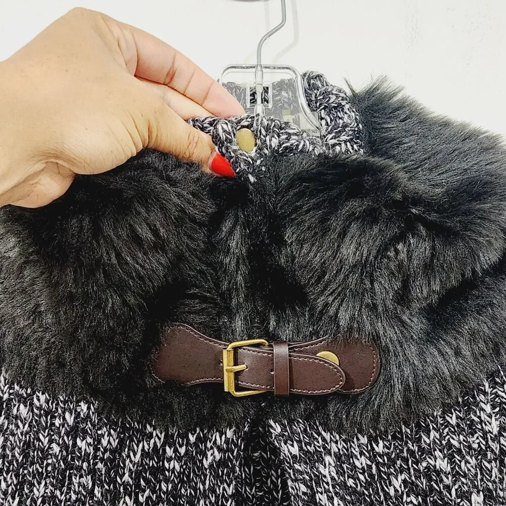 Soft Surroundings Kasa Cape Black White Marble Faux Fur Stretch Knit NWT OSFM